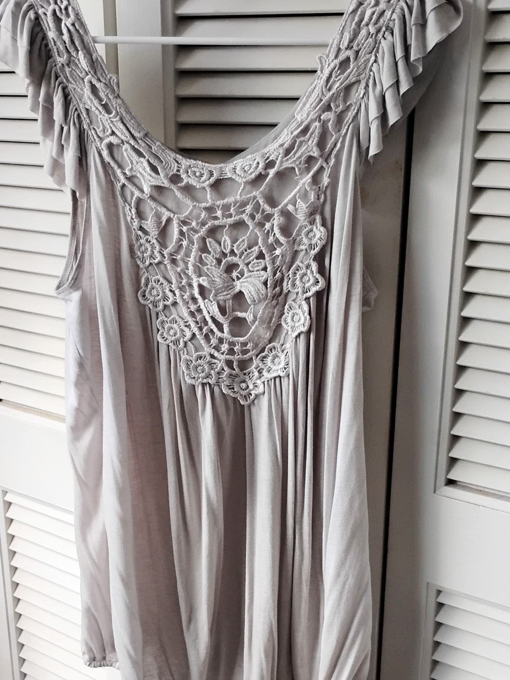 Women's Shirt By Catch My I, Crochet Front Light Grey Size XL